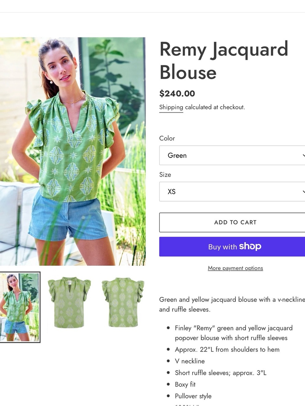 Finley Green Printed Ruffle Sleeve Blouse Like New - Picture 3 of 3